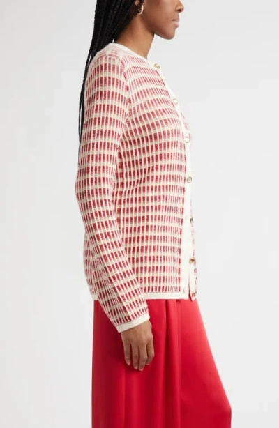 Ramy Brook Ivy Metallic Striped Wool-blend Cardigan In Pink