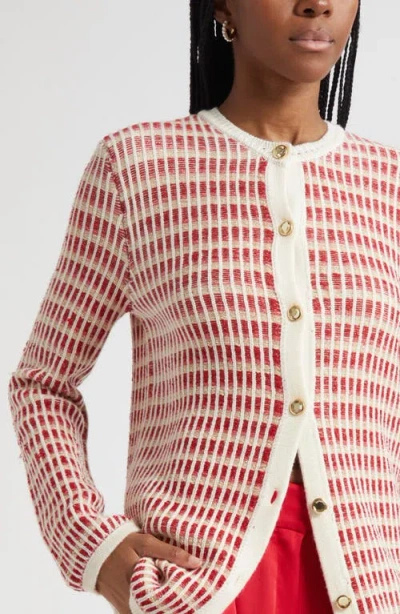 Ramy Brook Ivy Metallic Striped Wool-blend Cardigan In Pink