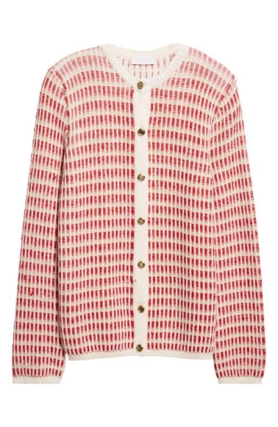 Ramy Brook Ivy Metallic Striped Wool-blend Cardigan In Pink
