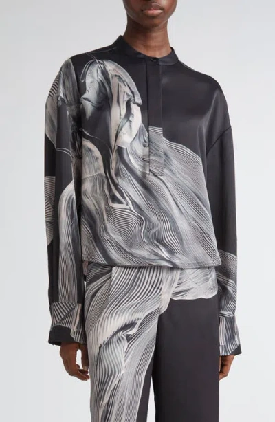 Jason Wu Collection Oversize Dancing Pleat Print Satin Popover Shirt In Blue