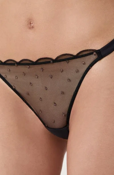 Etam Divine Rhinestone Thong In Black