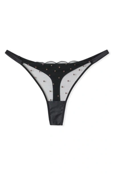 Etam Divine Rhinestone Thong In Black