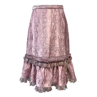 Anna Sui Women's Pink Crushed Satin Ruffle Midi Skirt In Pink