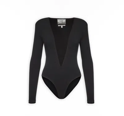 Maison Sél Women's V-neck Shoulder Padded Top – Black In Black