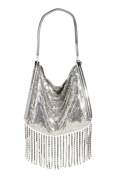 Rabanne Mini Crystal Fringe Mesh Clutch In Silver