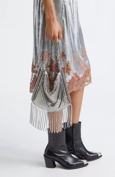Rabanne Mini Crystal Fringe Mesh Clutch In Silver