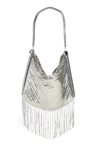 Rabanne Mini Crystal Fringe Mesh Clutch In Silver