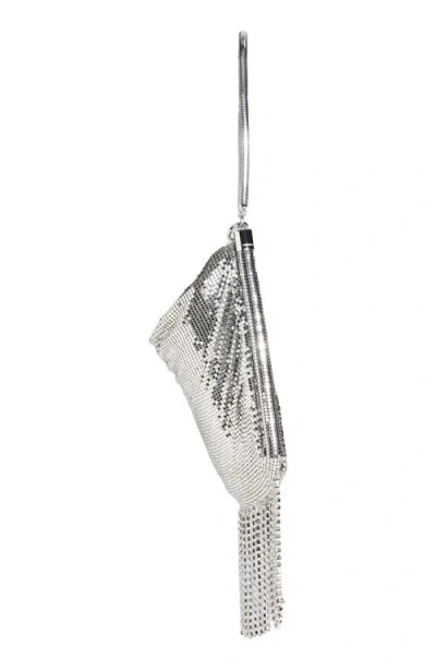 Rabanne Mini Crystal Fringe Mesh Clutch In Silver