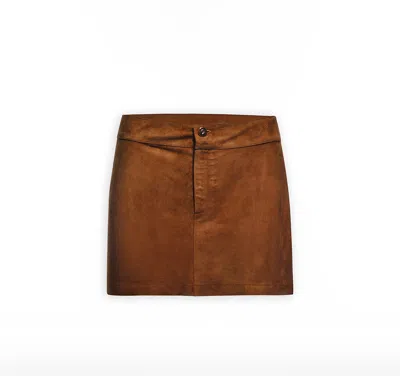 Maison Sél Women's Brown Skirt Leather Suede Mini – Camel In Brown