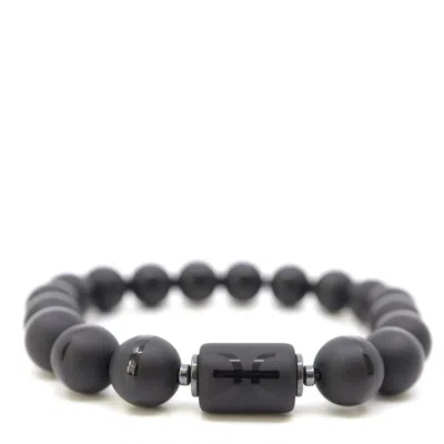Shar Oke Men's Black / Silver Pisces Zodiac Matte Black Agate Bracelet In Multi