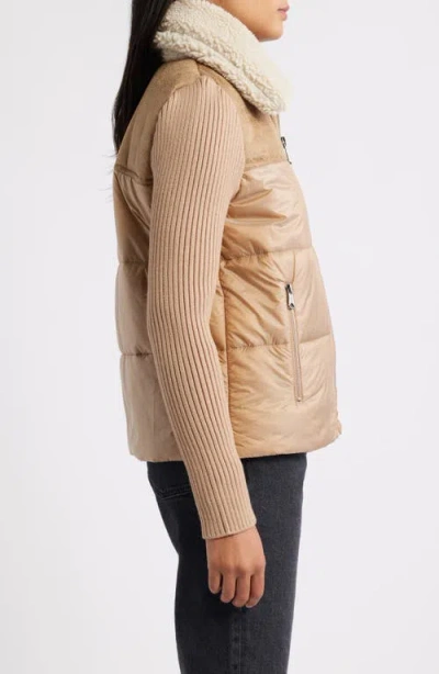 Bernardo Breck Ecoplume™ Puffer Knit Jacket In Brown