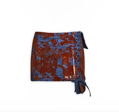 Maison Sél Women's Denim Flocked Mini Skirt – Brown In Brown