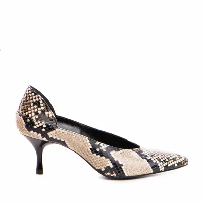 The 5th Element Women's Black / Neutrals Celine Snake-embossed Leather Kitten Heels In Black