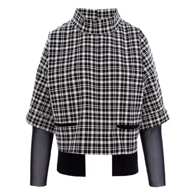 Larisa Dragna Women's Black / White Tartan Cotton Blouse With Oversized Pockets In Multi