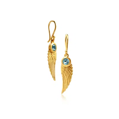 Moon London Women's Angel Wing Blue Topaz Gold Earrings In Gold
