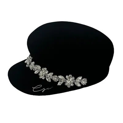 Chanel Joan Elkayam Women's Black Wool Crystal Embellished Sailor Boy Cap In Black