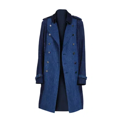 Story Wear Women's Blue Denim English Trenchcoat In Blue