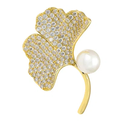 Latelita Women's Gold / White Ginkgo Leaf And Pearl Brooch Gold In Multi