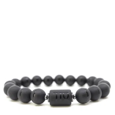 Shar Oke Men's Black / Silver Virgo Zodiac Matte Black Agate Bracelet In Multi