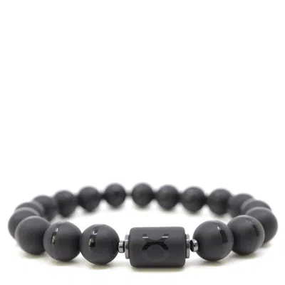 Shar Oke Men's Black / Silver Taurus Zodiac Matte Black Agate Bracelet In Multi