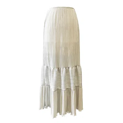 Anna Sui Women's Neutrals / White Plissé Tiered Maxi Skirt - Cream In White