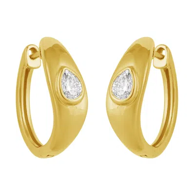 Artisan Women's Gold / White 14k Yellow Gold Pear Diamond Smooth Huggie Earrings In Gold