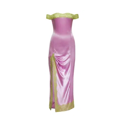 Maison Sél Women's Purple Silk Lilac Dress – Green Lace In Purple