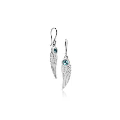 Moon London Women's Angle Wing Blue Topaz Sterling Silver Earrings In Silver