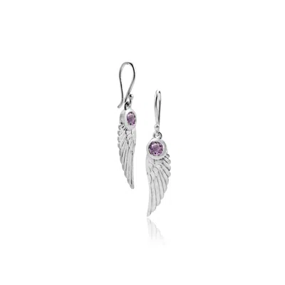 Moon London Women's Angel Wing Amethyst Sterling Silver Earrings In Silver