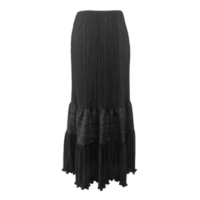 Anna Sui Women's Plissé Tiered Maxi Skirt - Black In Black