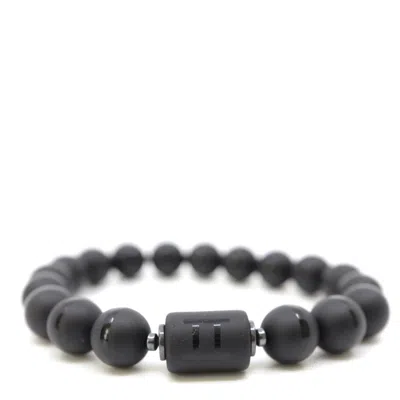 Shar Oke Men's Black / Silver Gemini Zodiac Matte Black Agate Bracelet In Multi