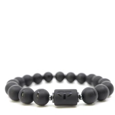 Shar Oke Men's Black / Silver Aries Zodiac Matte Black Agate Bracelet In Multi