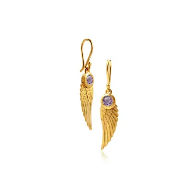 Moon London Women's Angel Wing Amethyst Gold Earrings In Gold