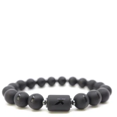 Shar Oke Men's Black / Silver Sagittarius Zodiac Matte Black Agate Bracelet In Multi
