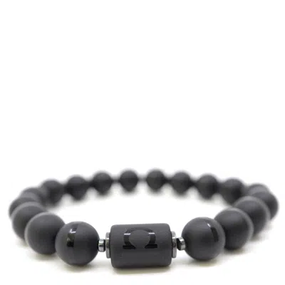 Shar Oke Men's Black / Silver Libra Zodiac Matte Black Agate Bracelet In Multi