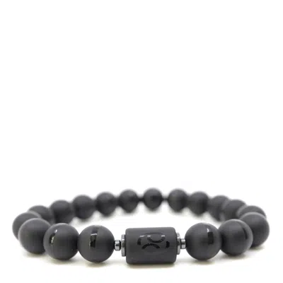 Shar Oke Men's Black / Silver Cancer Zodiac Matte Black Agate Bracelet In Multi