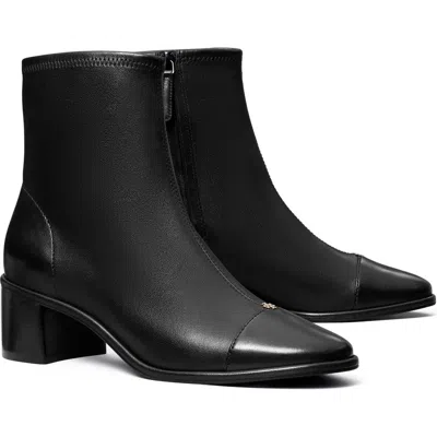 Tory Burch Cap-toe Leather Ankle Boots In Black