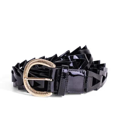 Jurgi Brand Women's Black / Gold Triangle Loop Belt – Black Patent Leather In Multi