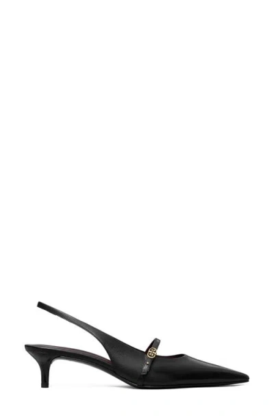 Tory Burch Double T Buckle Slingback Kitten Heel Sandals In Black