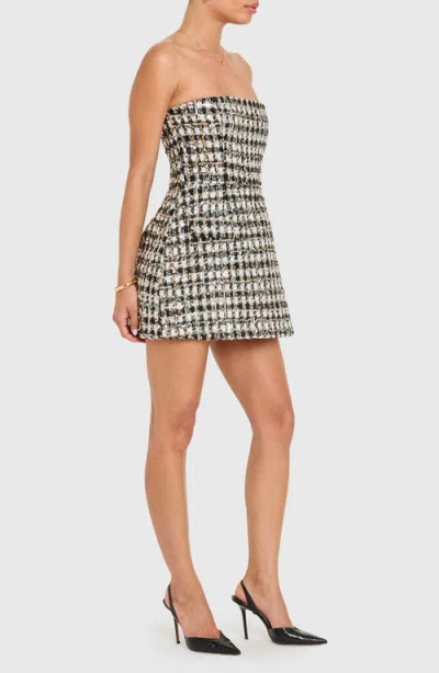 Amanda Uprichard Bethany Metallic Tweed Strapless Romper In Gray