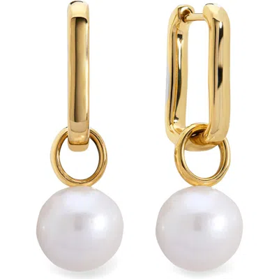 Monica Vinader Alta Freshwater Pearl Slim Huggie Hoop Earrings In Gold