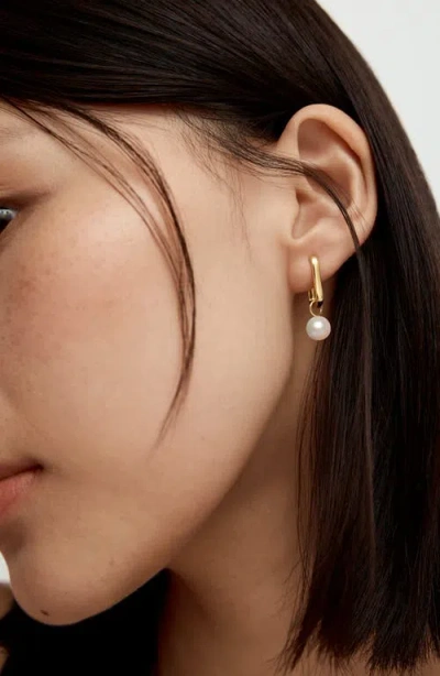 Monica Vinader Alta Freshwater Pearl Slim Huggie Hoop Earrings In Gold