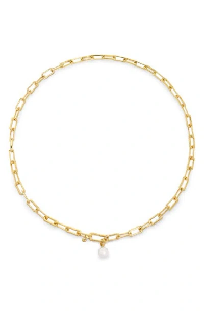 Monica Vinader Alta Freshwater Pearl Slim Chain Necklace In Gold
