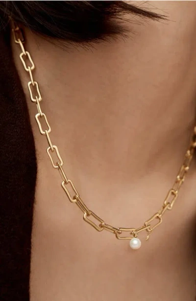 Monica Vinader Alta Freshwater Pearl Slim Chain Necklace In Gold