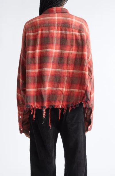 R13 Plaid Cotton Flannel Crop Work Shirt