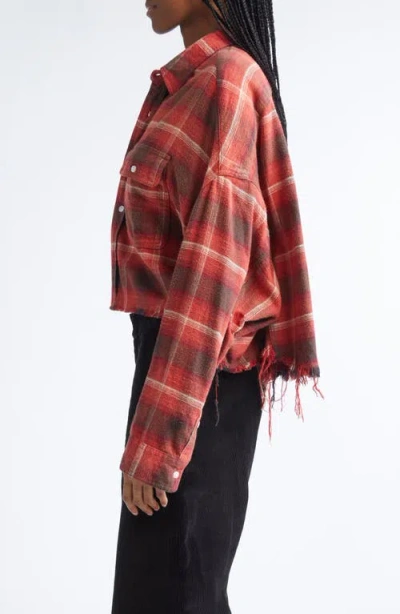 R13 Plaid Cotton Flannel Crop Work Shirt
