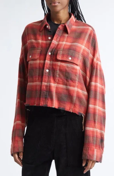 R13 Plaid Cotton Flannel Crop Work Shirt