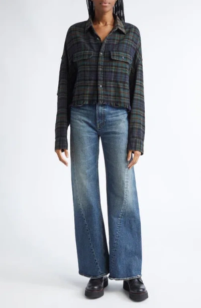 R13 Plaid Crop Button-up Work Shirt In Multi