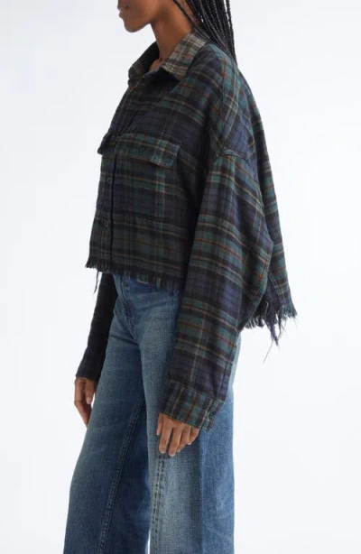 R13 Plaid Crop Button-up Work Shirt In Multi