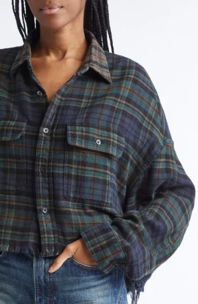 R13 Plaid Crop Button-up Work Shirt In Multi